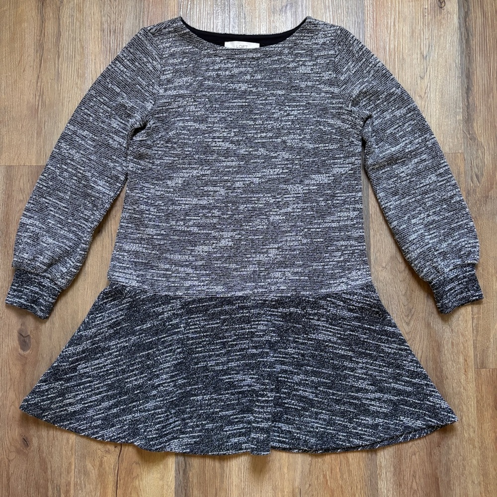 Loft Black & Gray Tweed Look Mini Dress Sz. S (9)